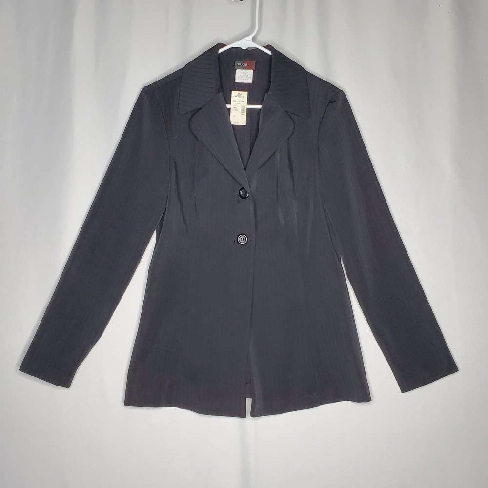 Studio Y Vtg Blazer Womens Jrs 7/8 3D Stripe Stretch Black Long Sleeve 90s Y2K